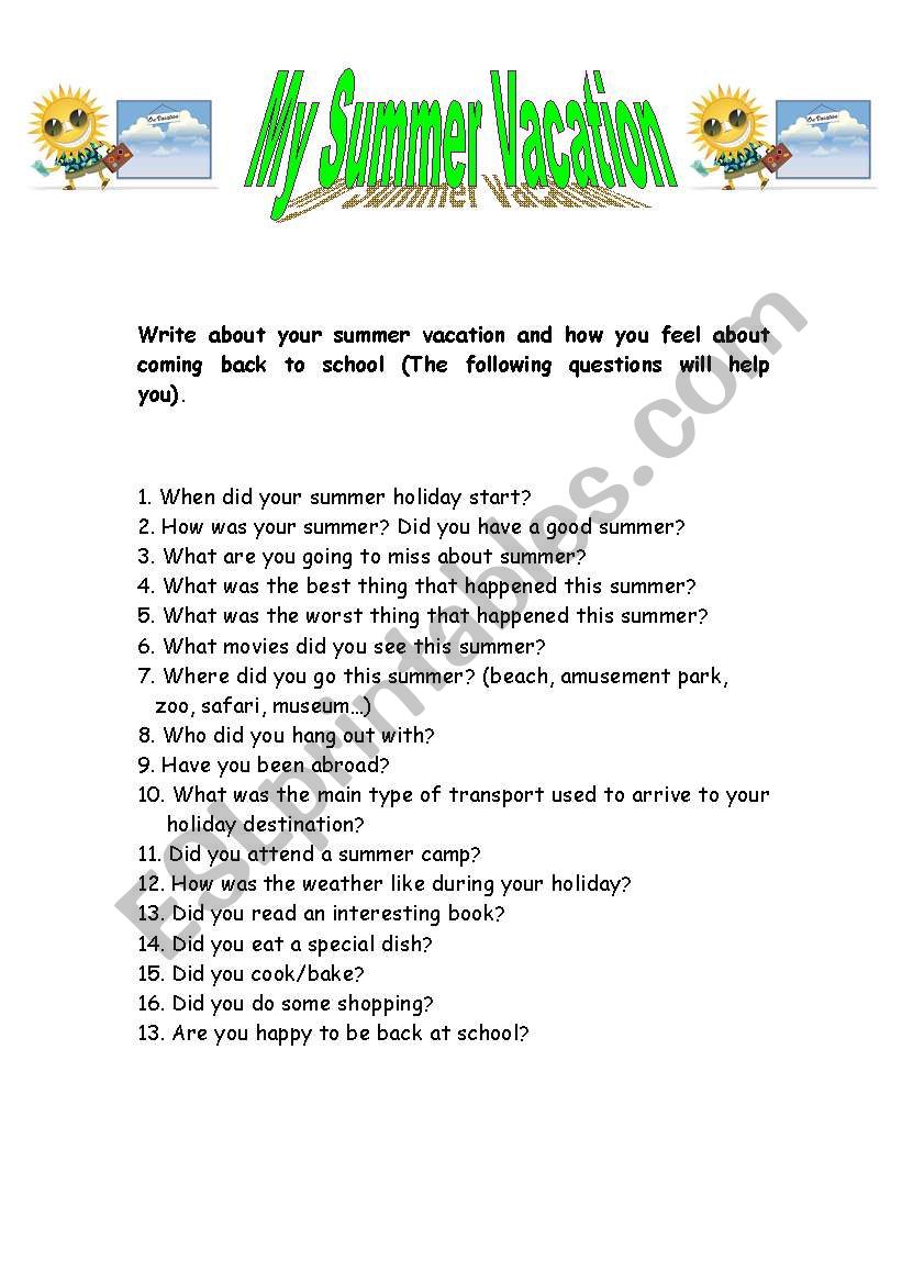 Summer Vacation worksheet