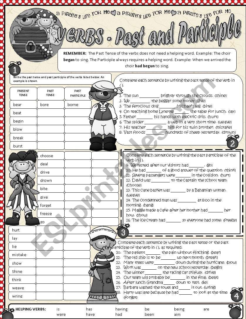 Verbs Past Tense And Past Participle Esl Worksheet By Tech Teacher