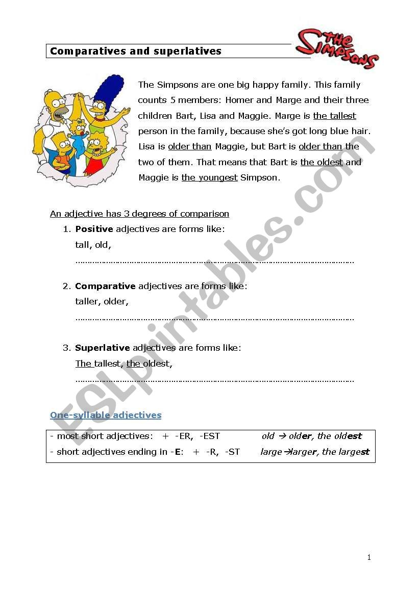 Comparison the Simpsons worksheet