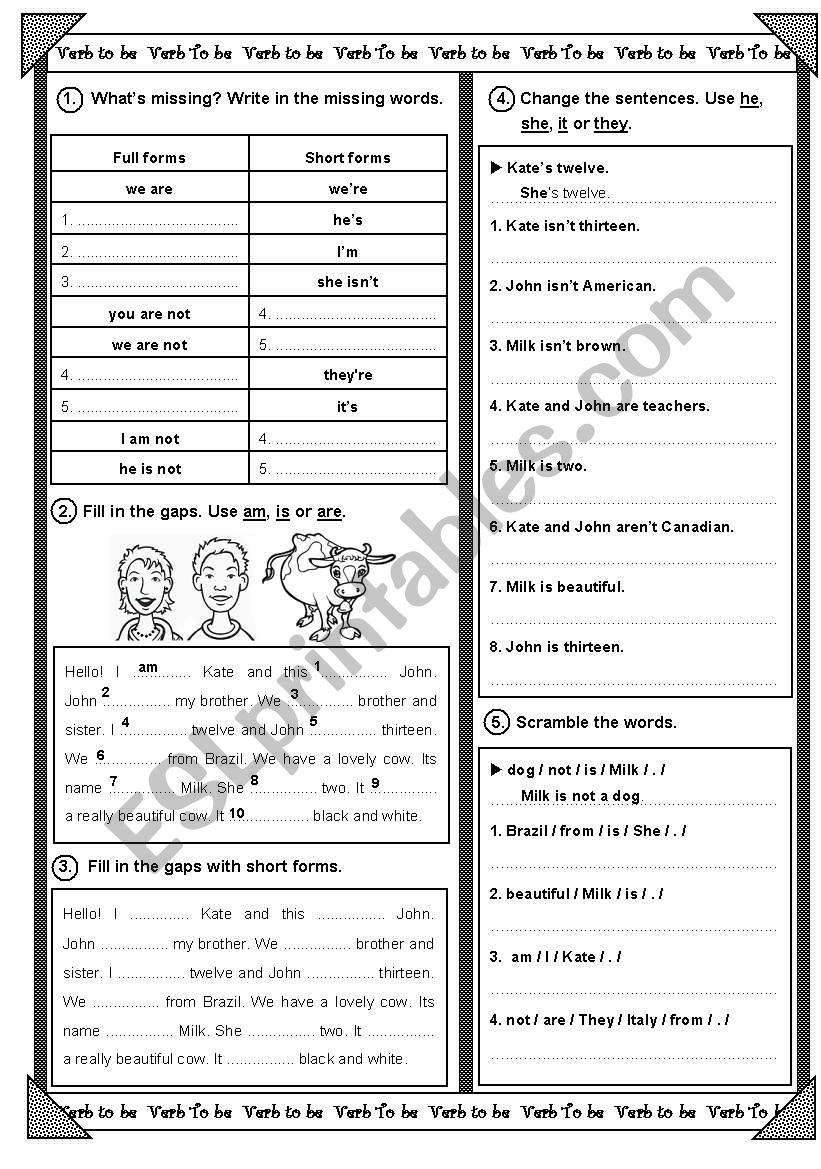 VERB TO BE ESL Worksheet By Thalia Gralik