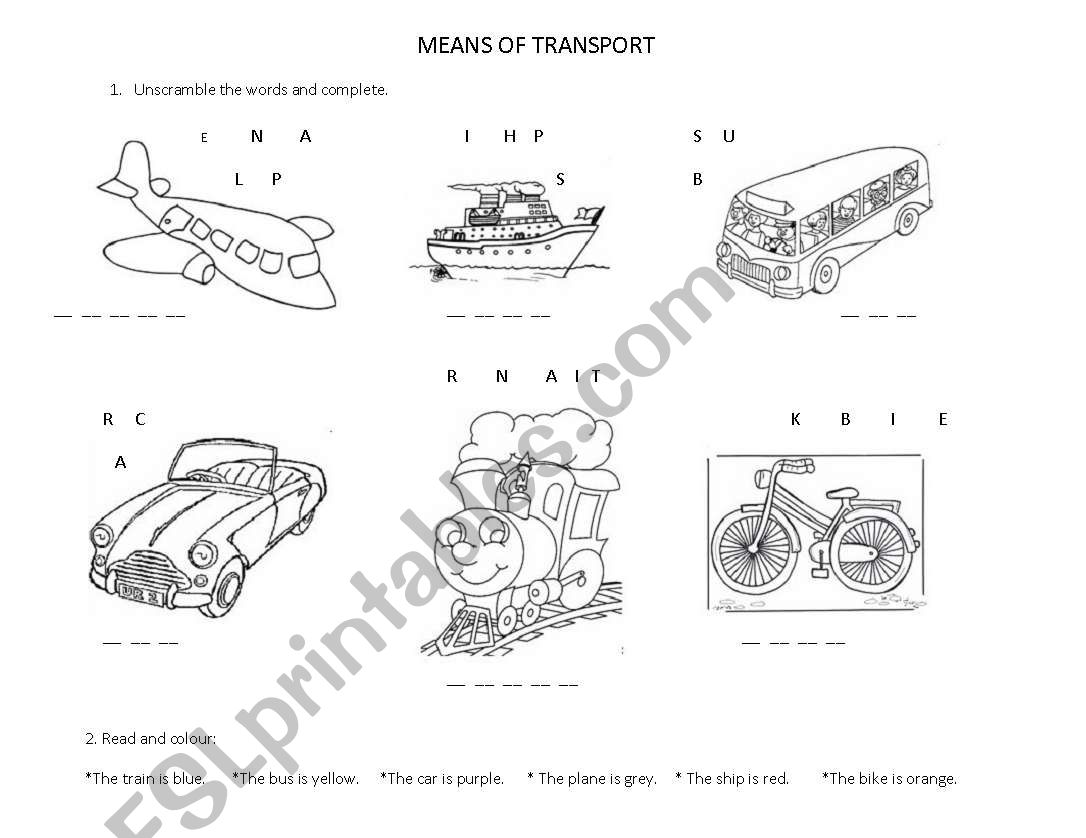 Means of transport revision worksheet