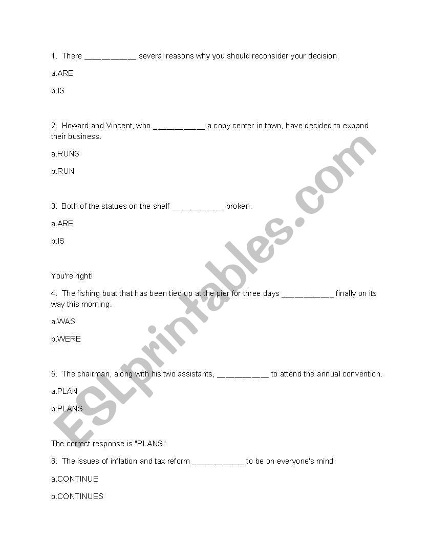 subject verb agreement worksheet