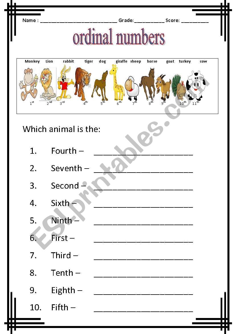 ordinal numbers worksheets for kindergarten and elementary esl worksheet by junnicle