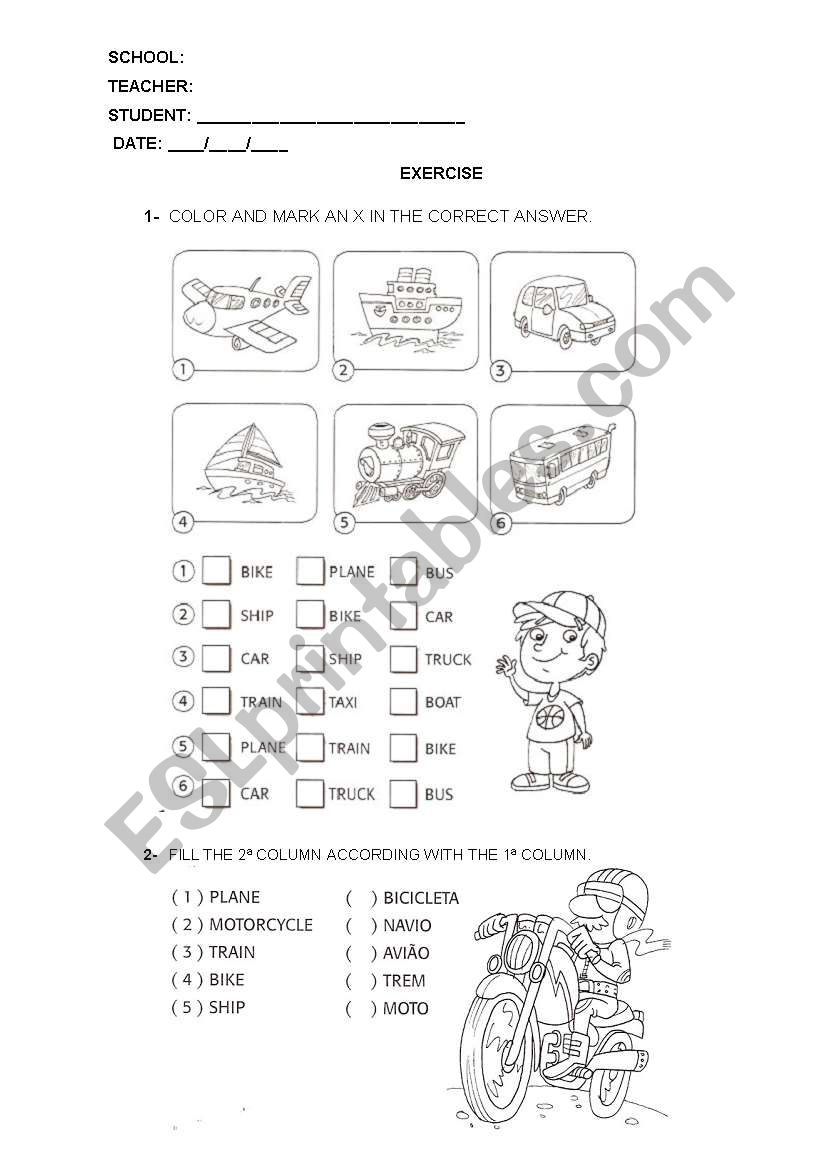 Means of Transportation worksheet