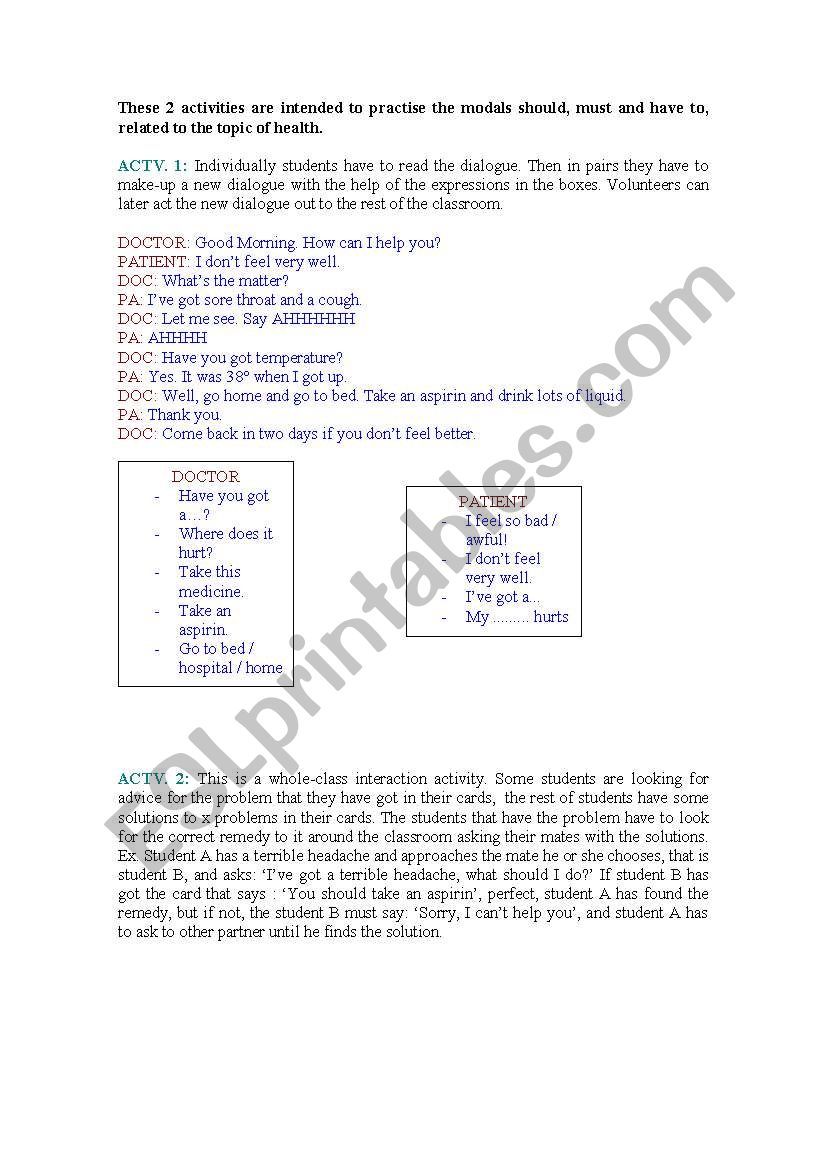 Health and Modals worksheet