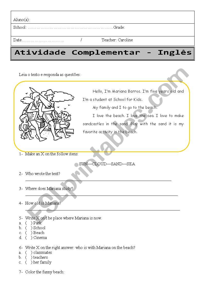 Beach and Country worksheet