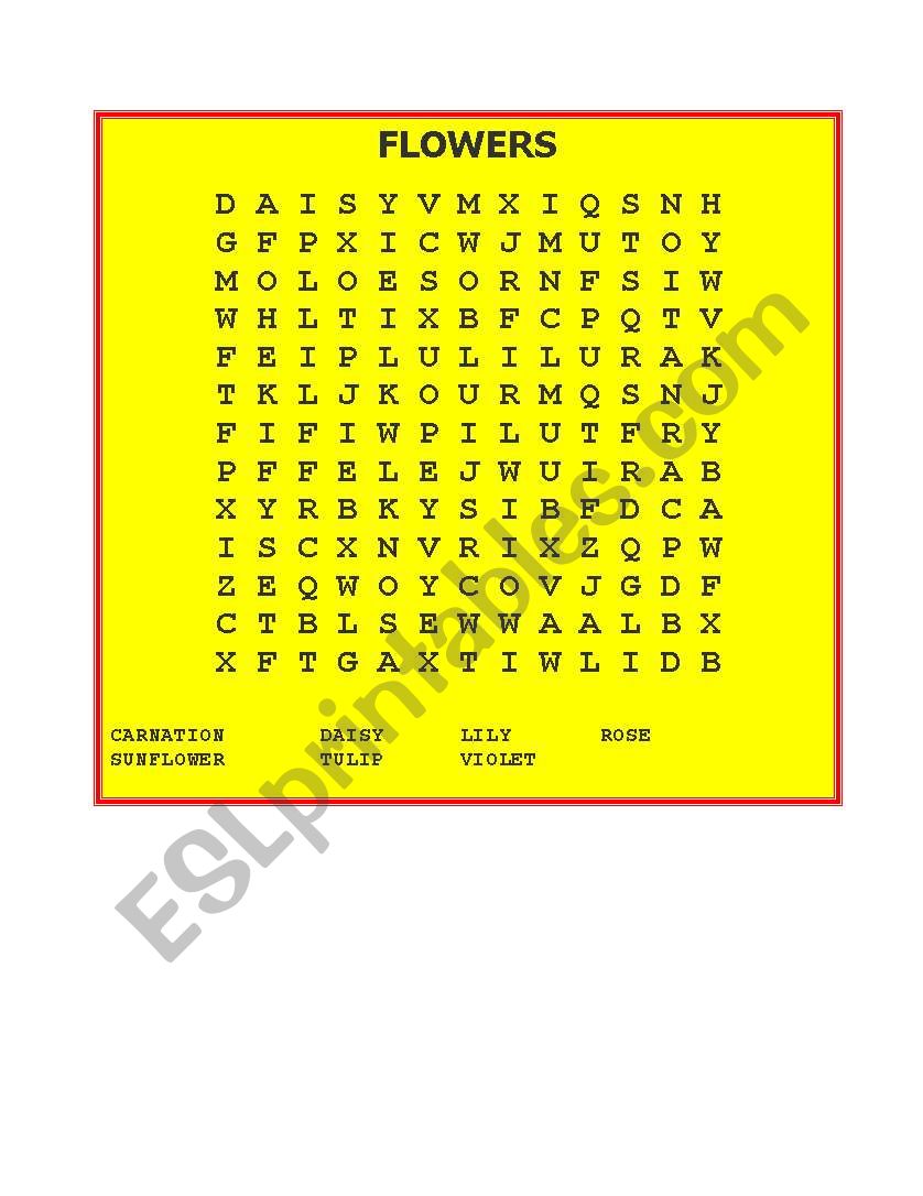 flowers word search worksheet