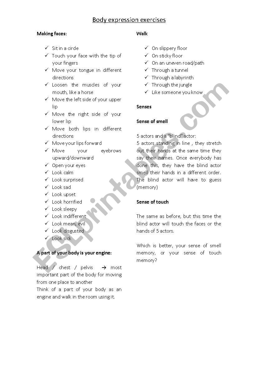 Acting exercice worksheet