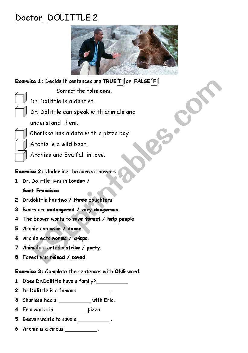 film report: Doctor Dolittle2 worksheet