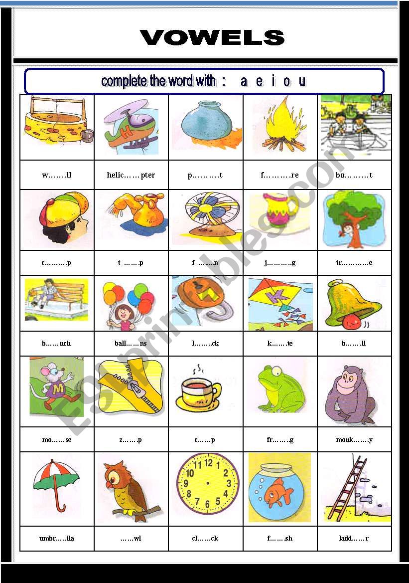 Worksheet For Kindergarten English Vowels