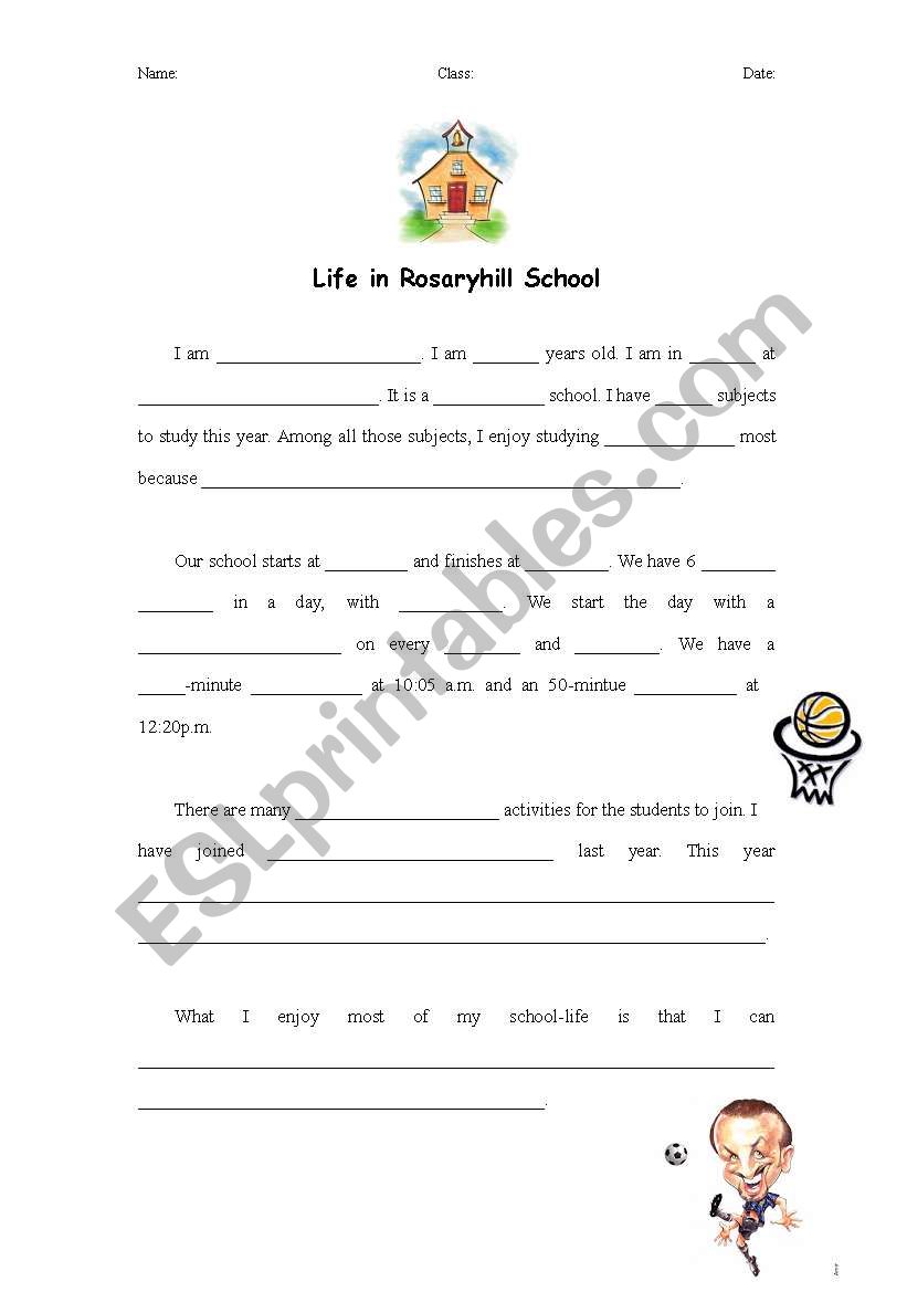 Life in school worksheet