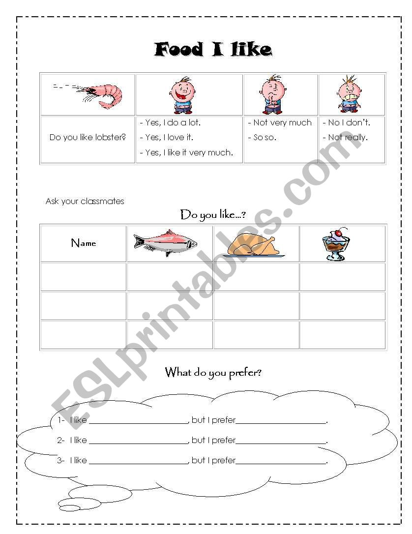 Food I like worksheet