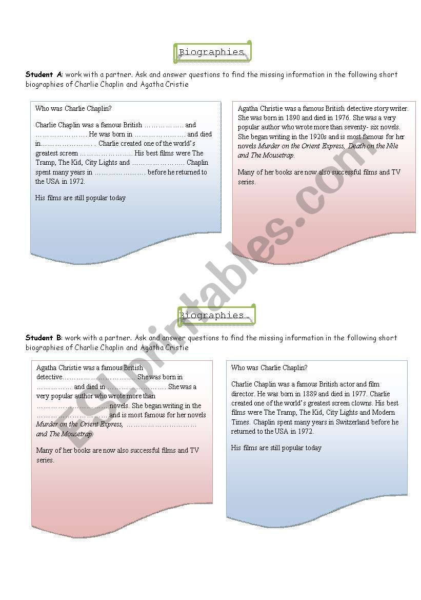 Biographies worksheet