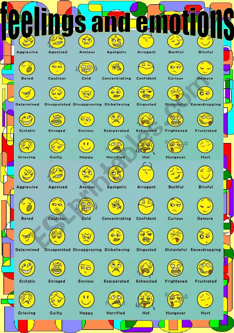Feelings and Emotions Pictionary (smileys) - ESL worksheet by junnicle