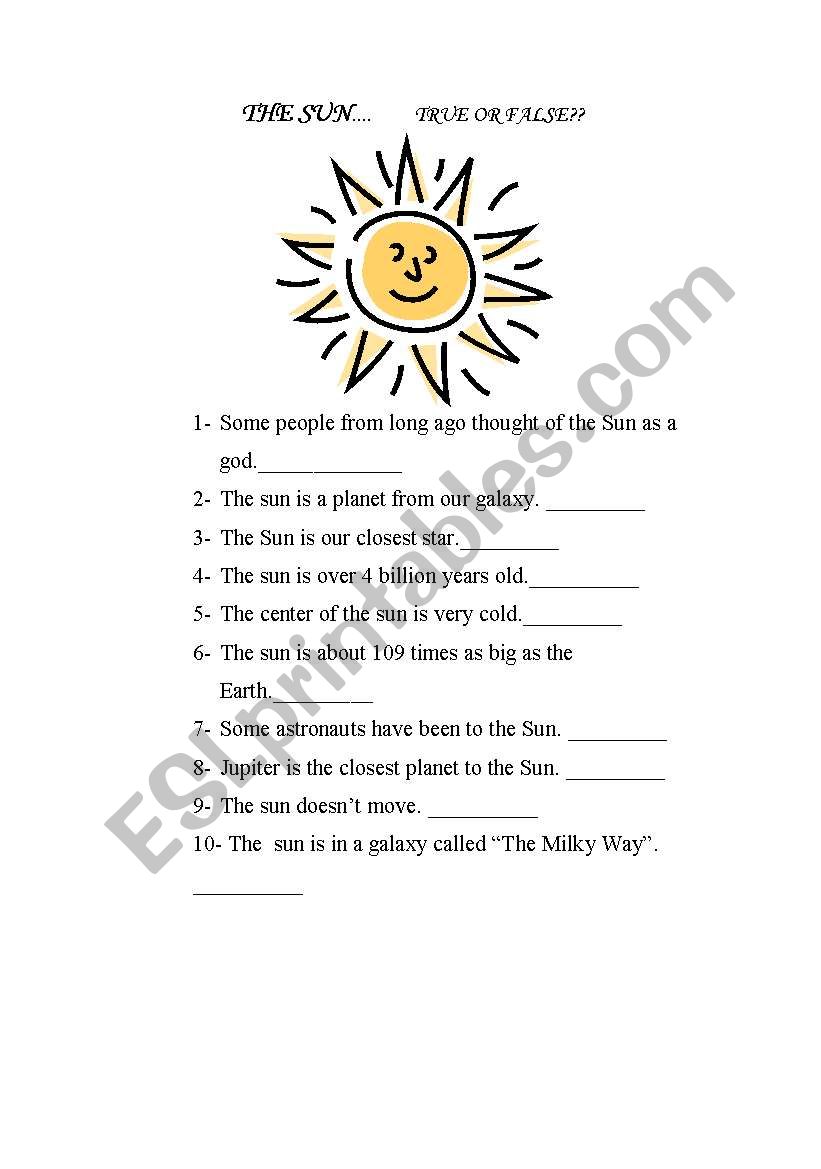 the sun worksheet