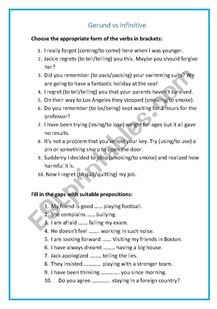 gerund/infinitive worksheet