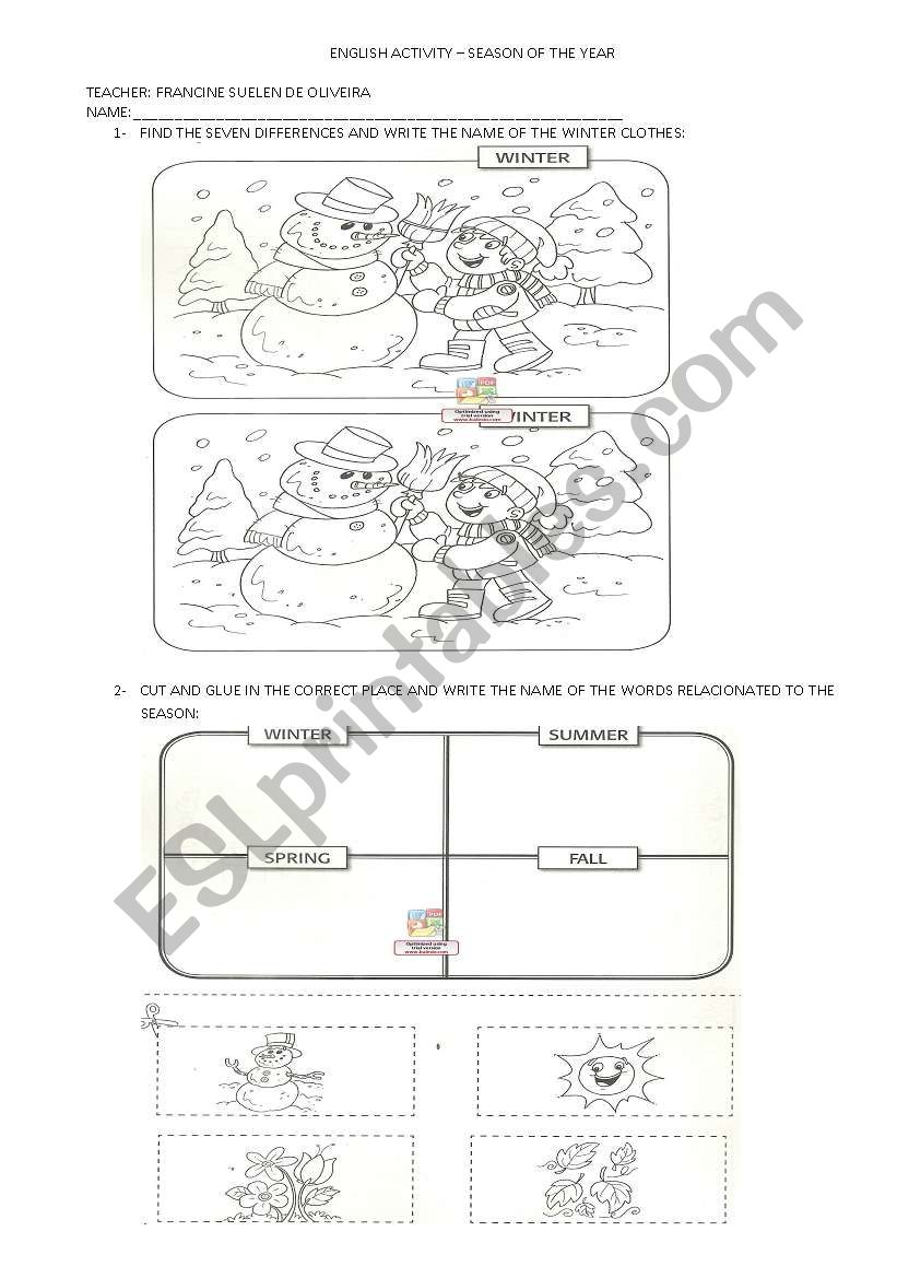 SEASONS OF YEAR worksheet