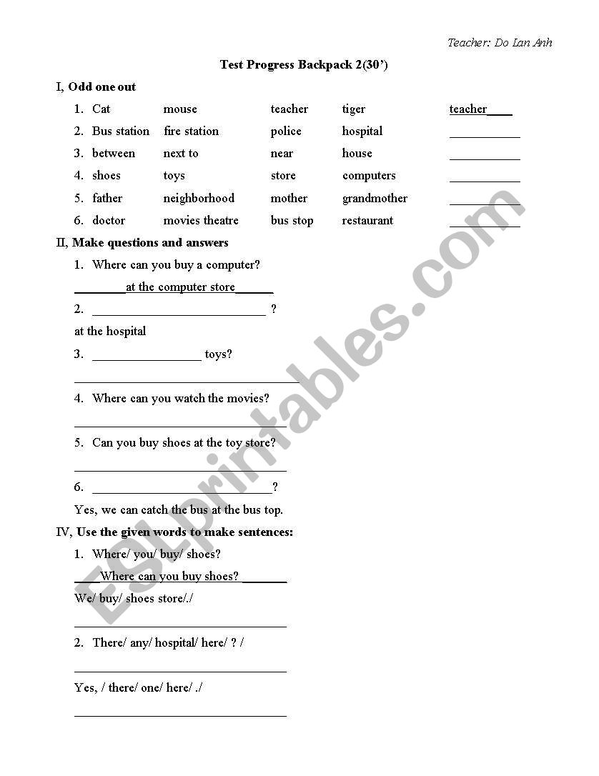 Grammar Minitest worksheet