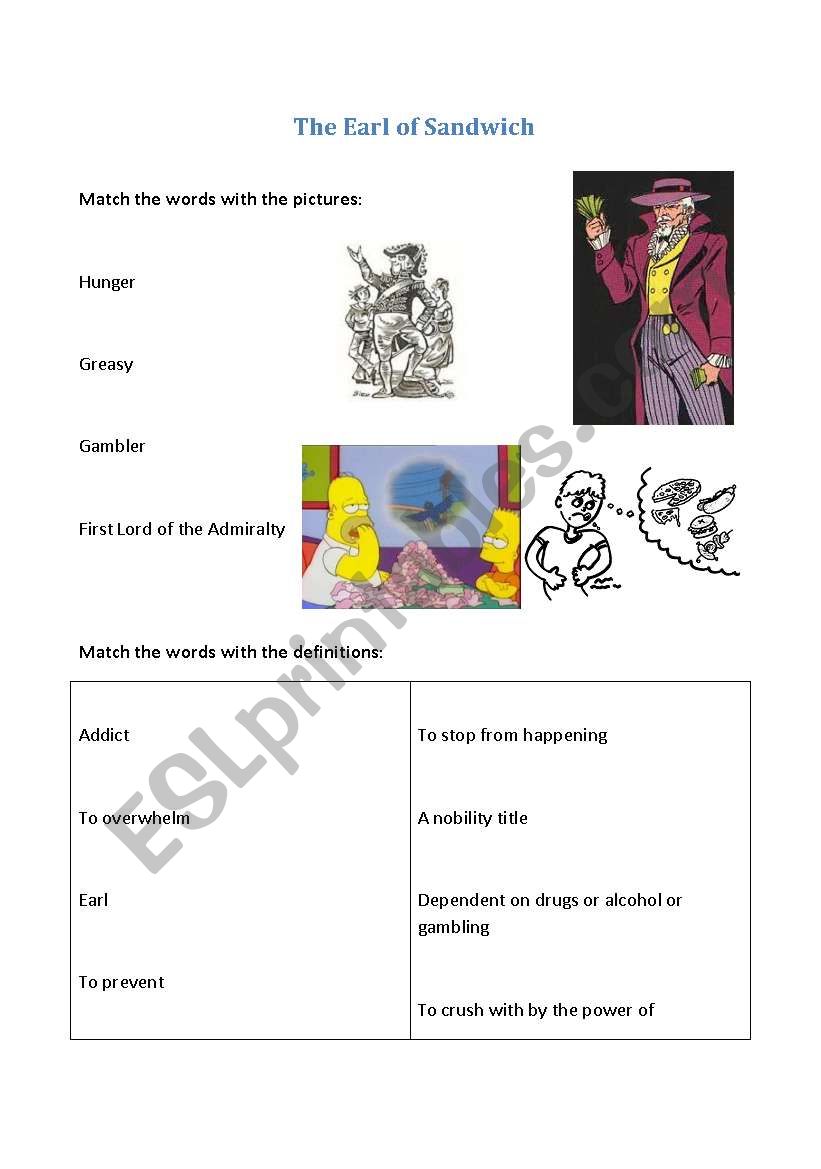 History of the sandwich worksheet