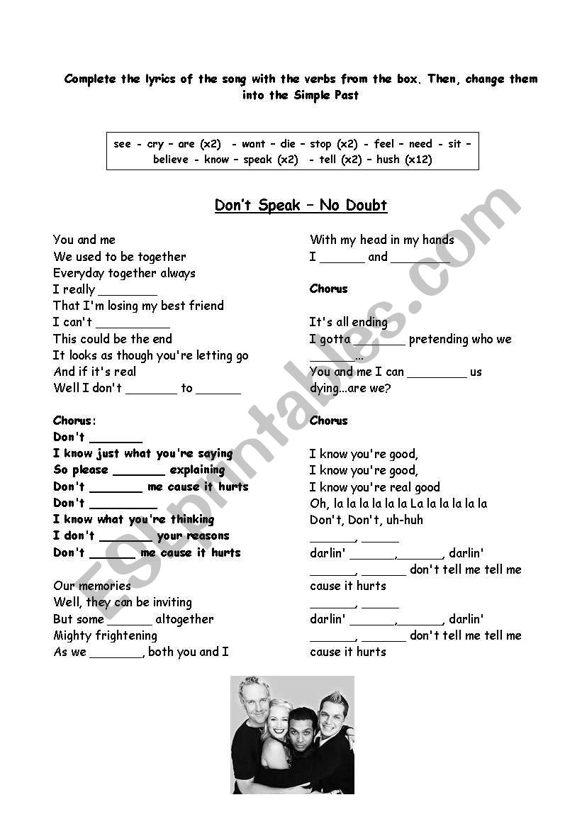 Don T Speak No Doubt Esl Worksheet By Gieleven