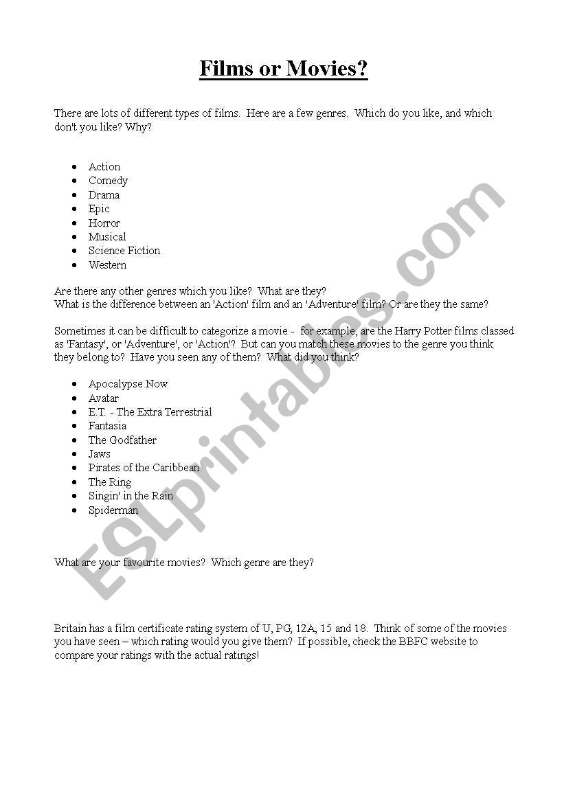 Movie Discussion worksheet