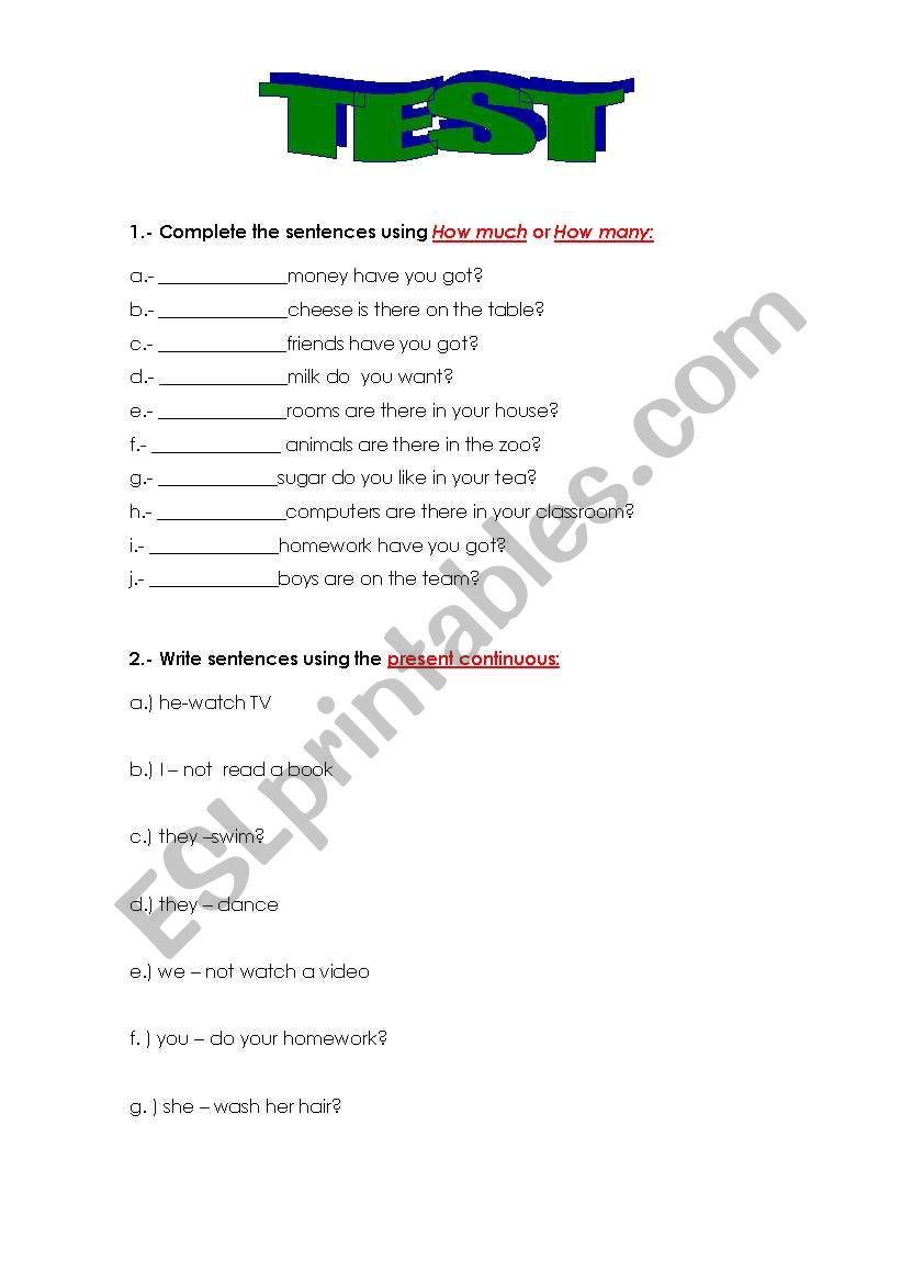 TEST worksheet