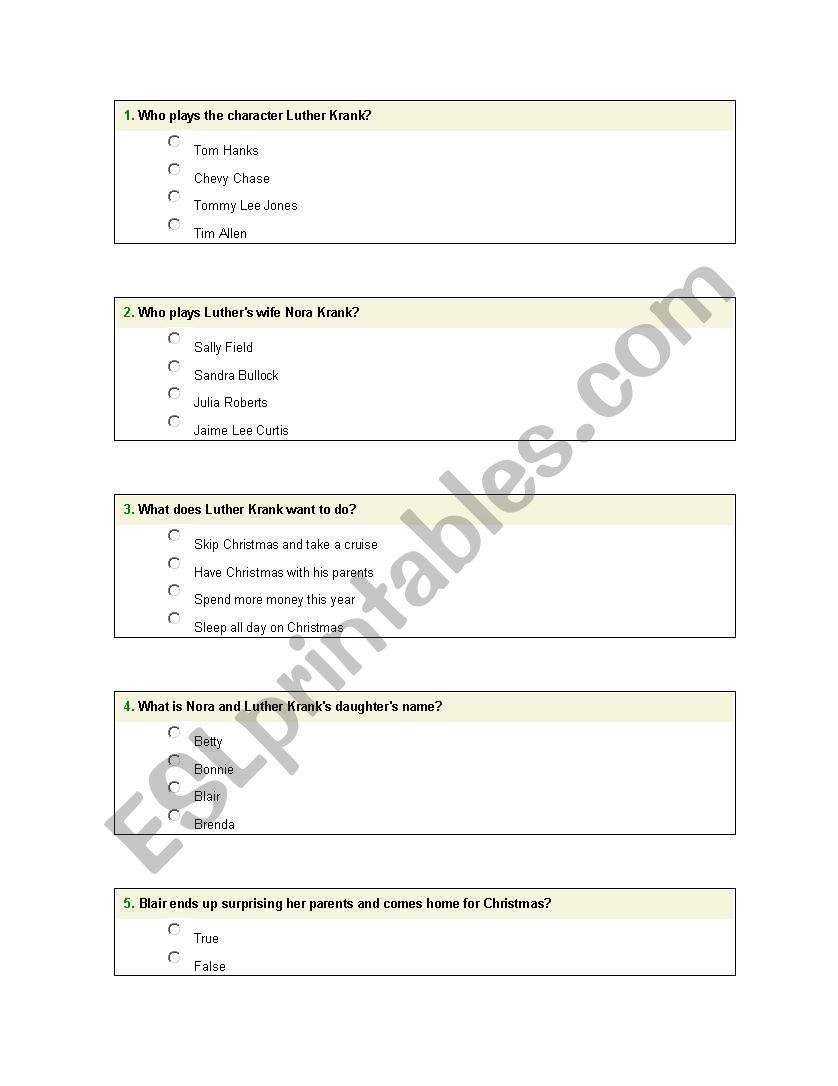 X-mas with the Kranks worksheet