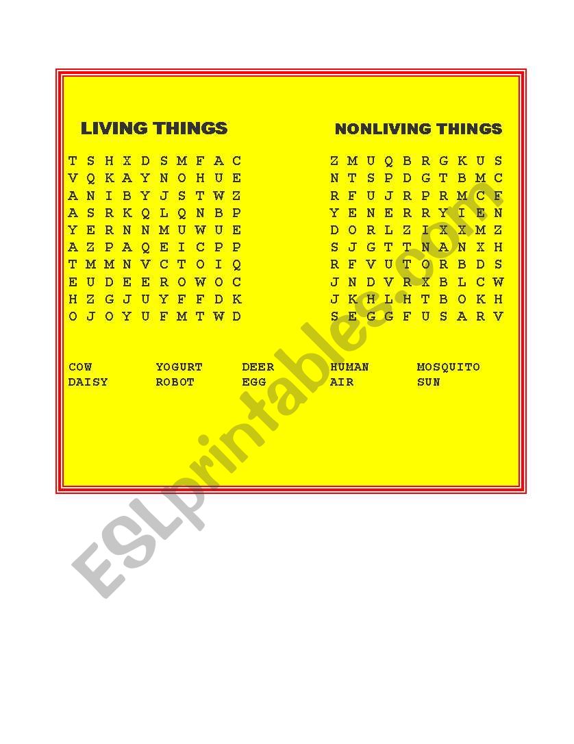 Living or not living things worksheet