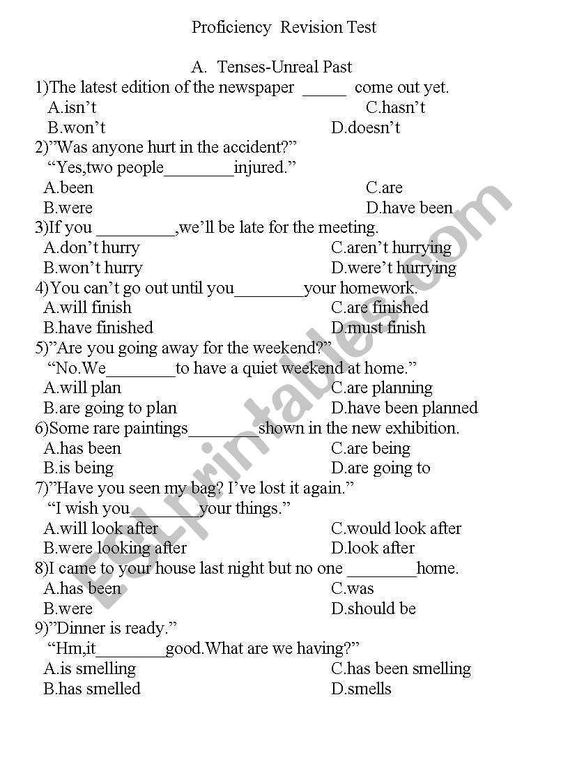 MCQ Quiz With Tenses For Advanced Learners ESL Worksheet By Depmesh