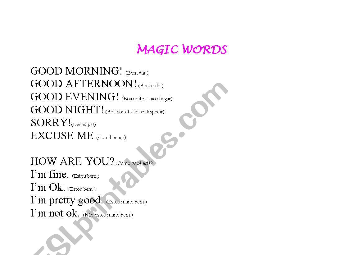 magic words worksheet