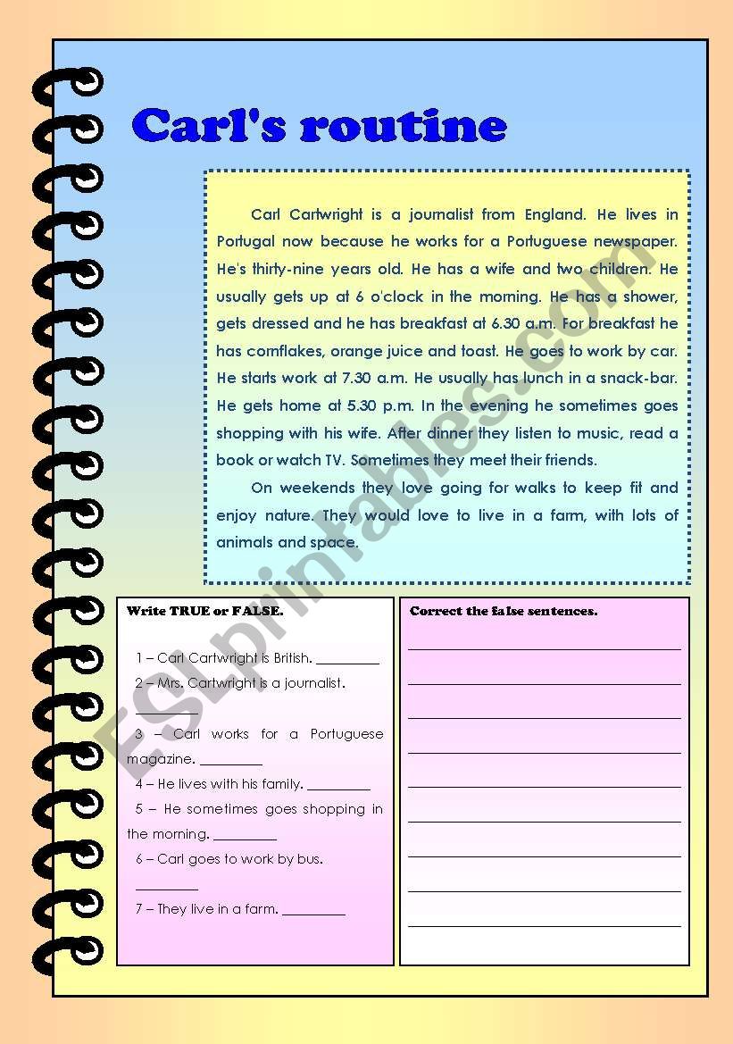 Carl´s routine - ESL worksheet by ESLDias