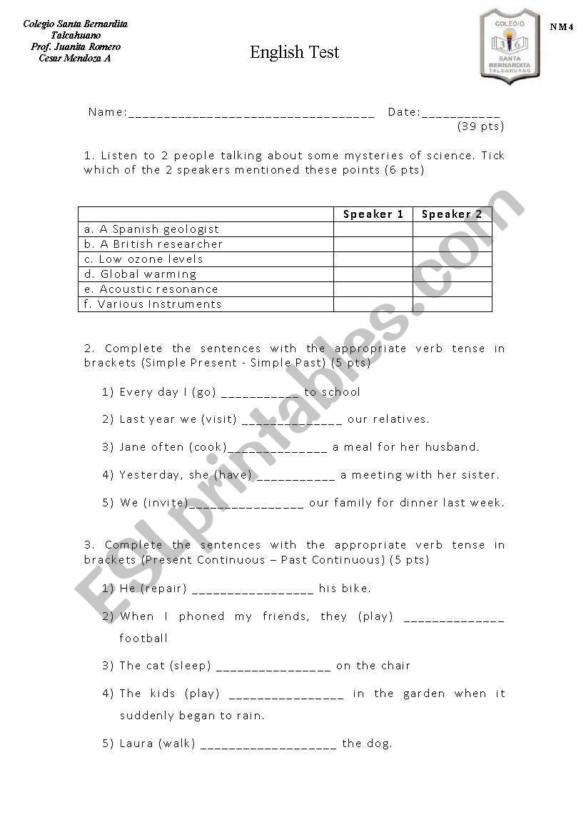 english test worksheet