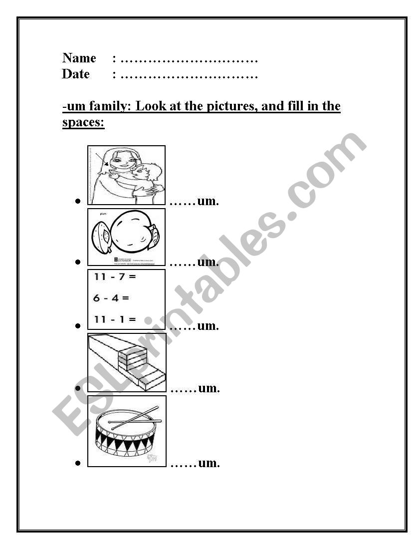 -um family worksheet