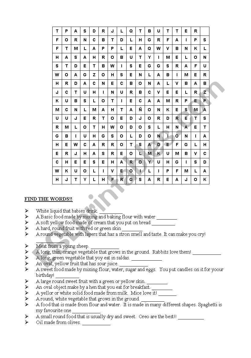 Find the foods and drinks! worksheet