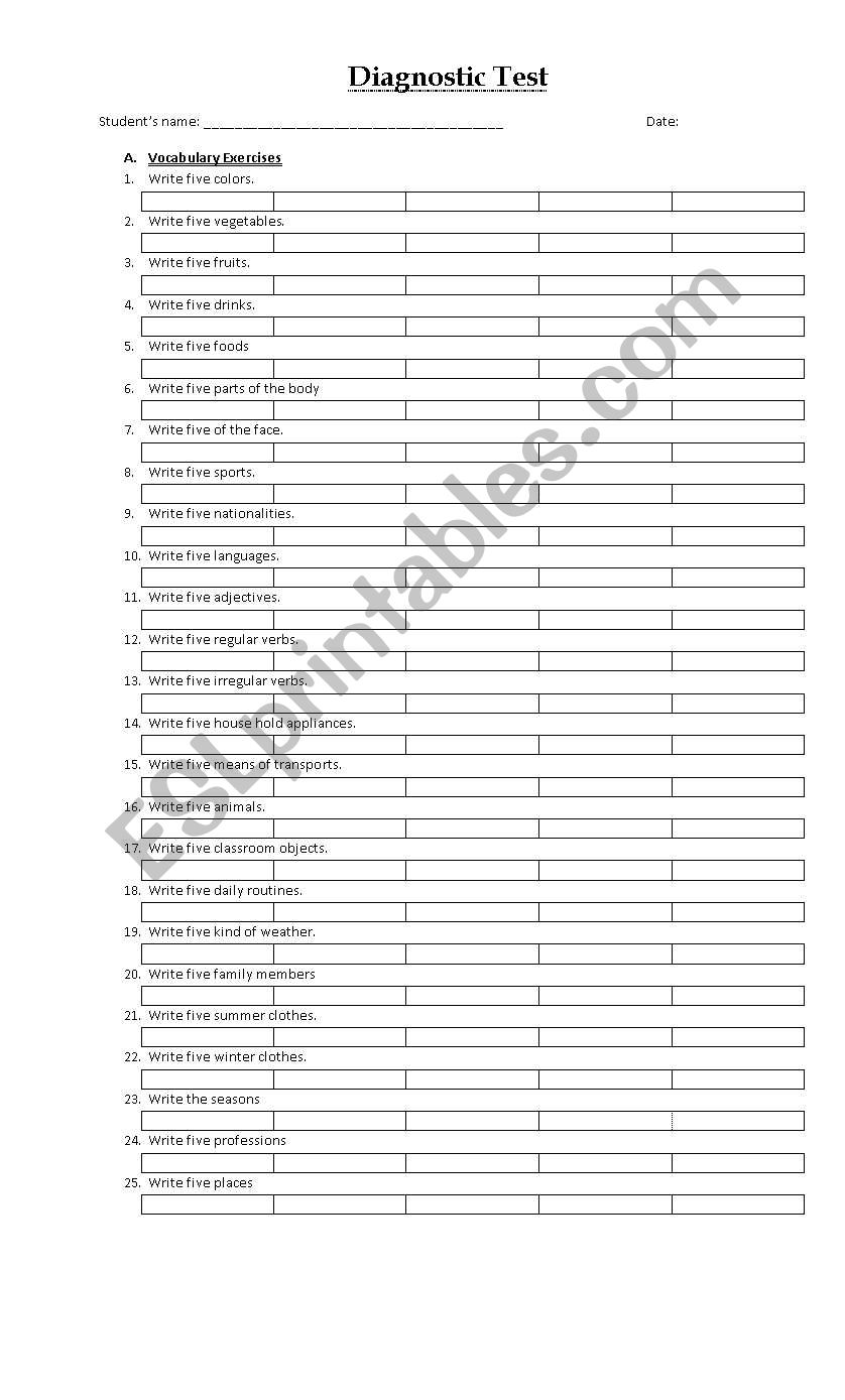 Diagnostic Test worksheet