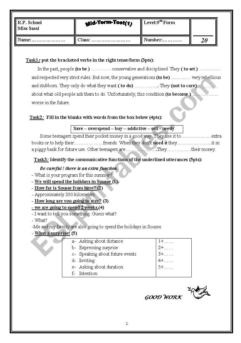 MID TERM TEST N1 worksheet