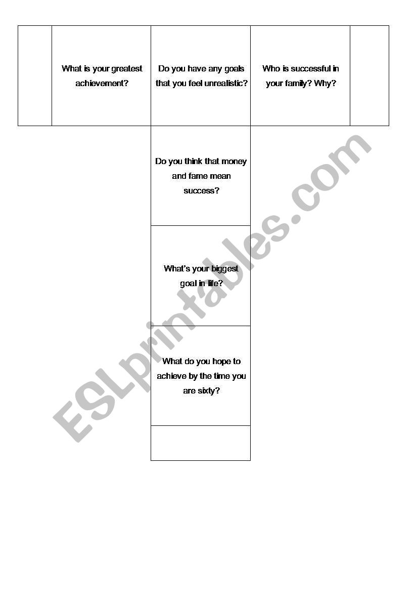 Question dice worksheet