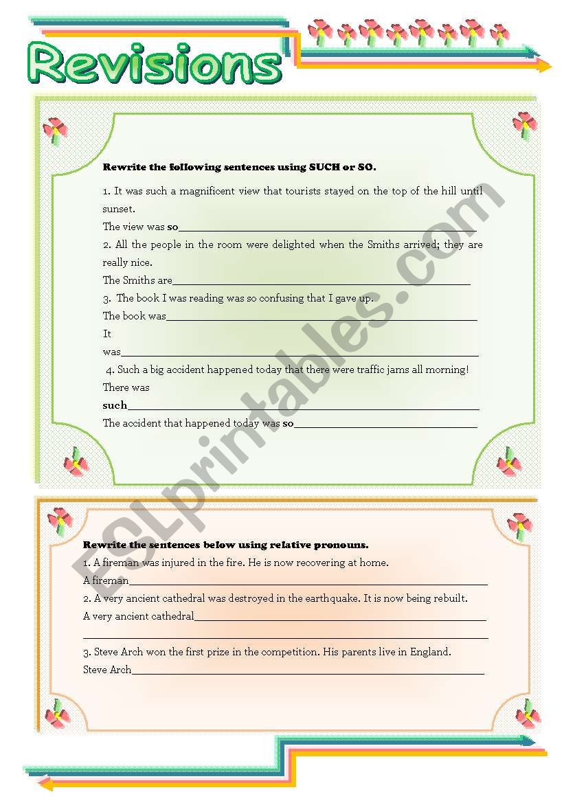 Grammar revisions worksheet