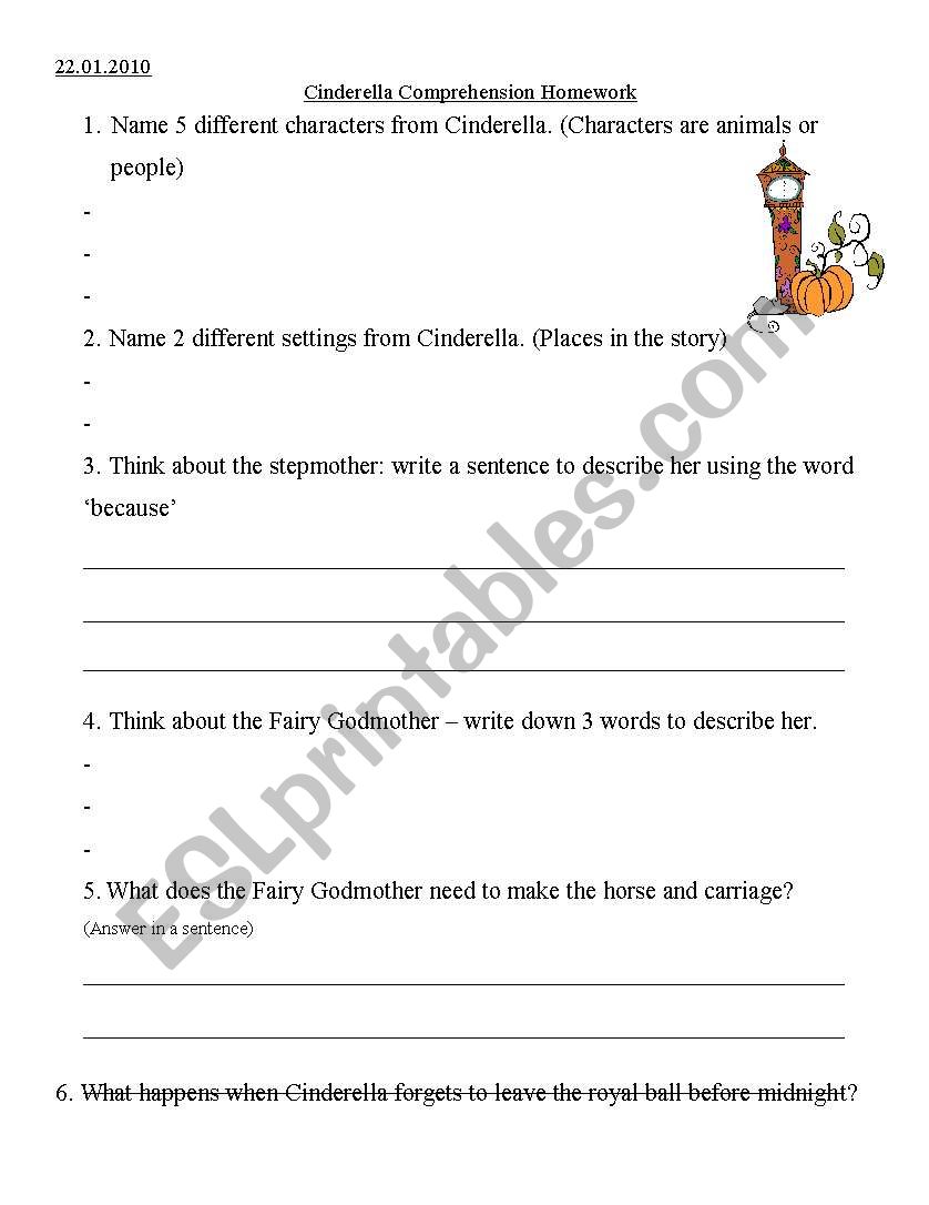 Cinderella comprehension worksheet