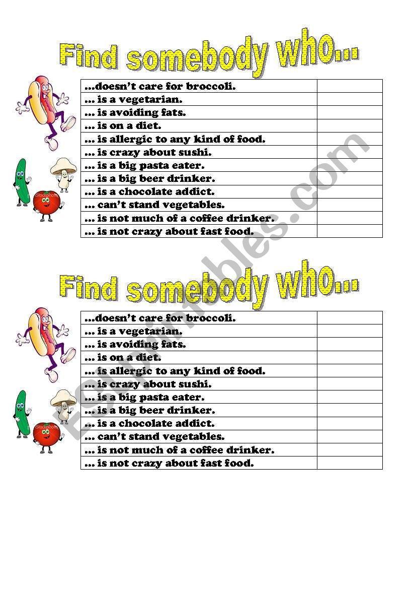 Find somebody who... FOOD worksheet