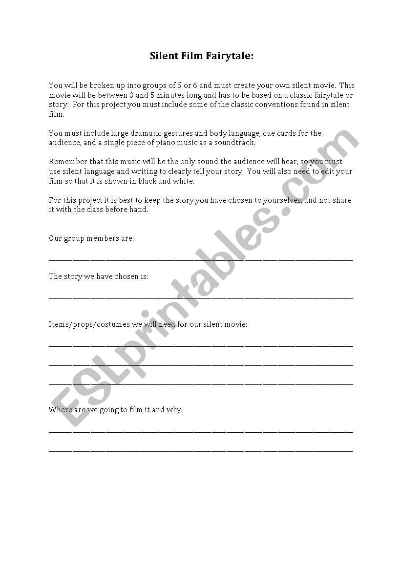 Silent movie project worksheet