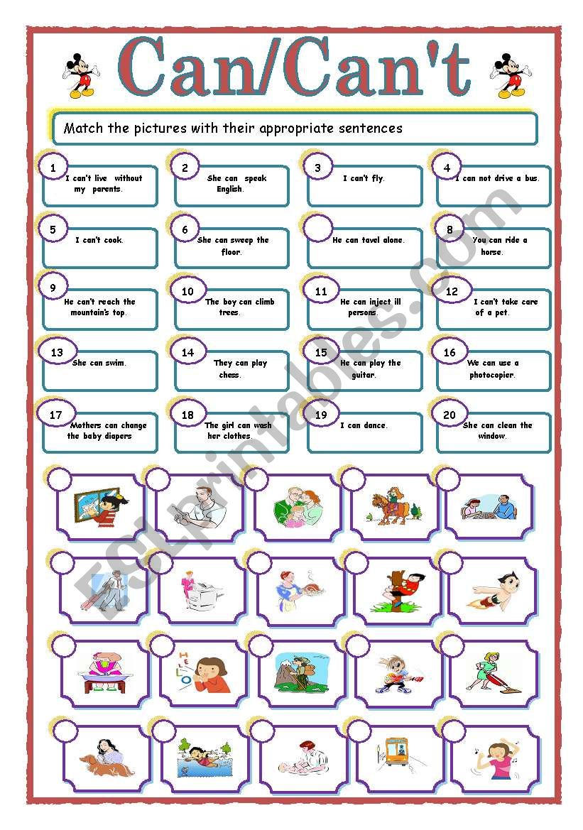 Can Can´t Esl Worksheet By Sasuna 