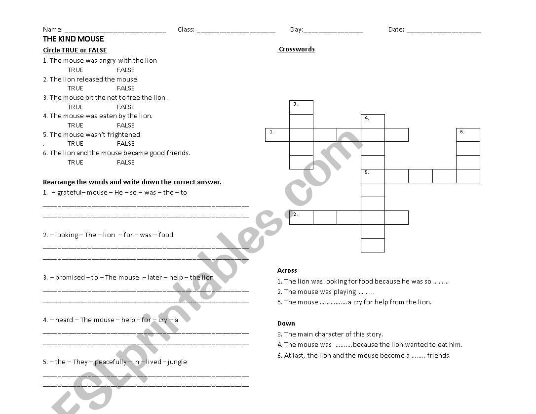 The kind mouse worksheet