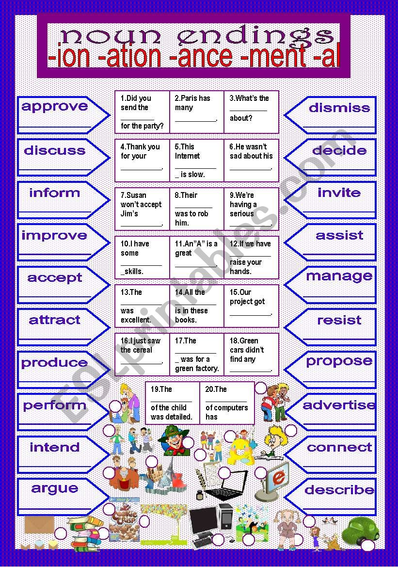 Noun Endings ESL Worksheet By LILIAAMALIA