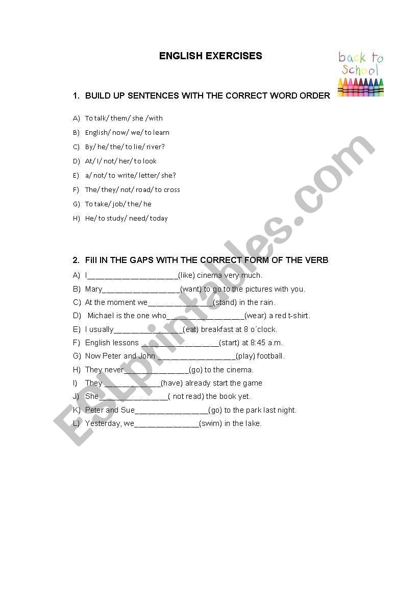 verb tenses revision worksheet