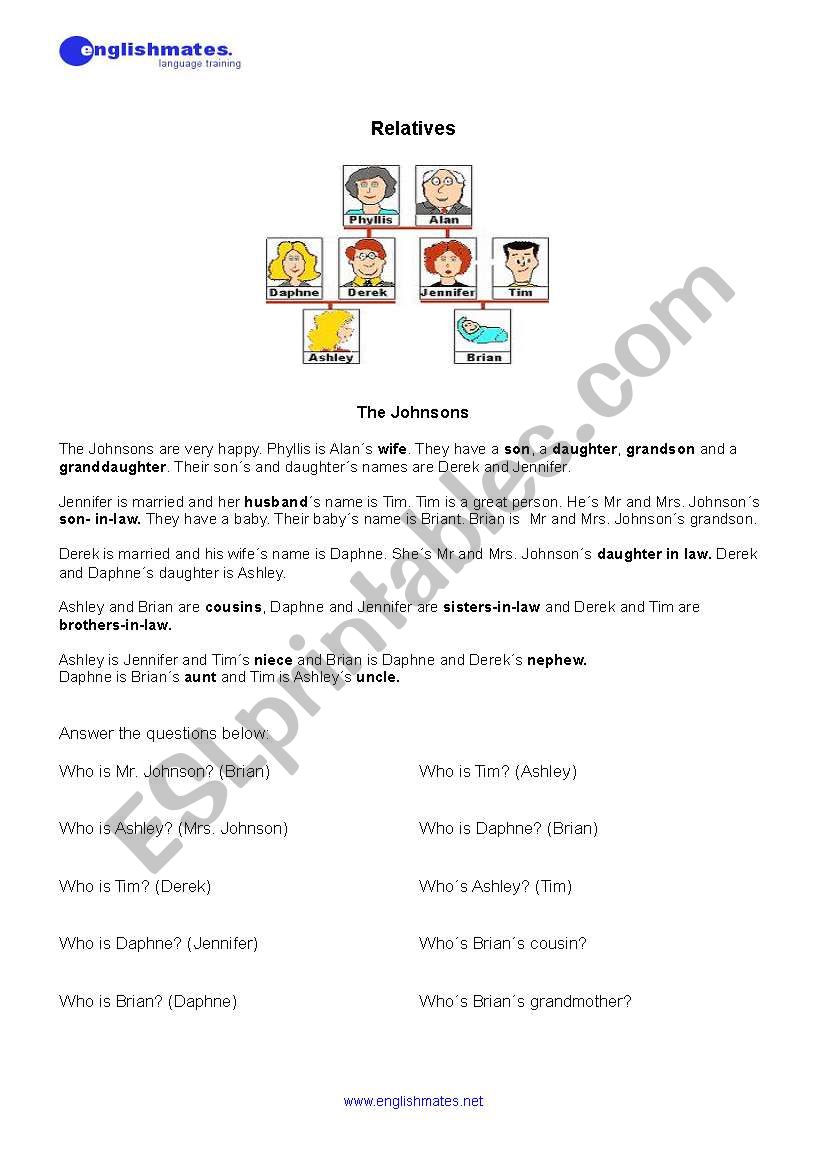 Relatives worksheet