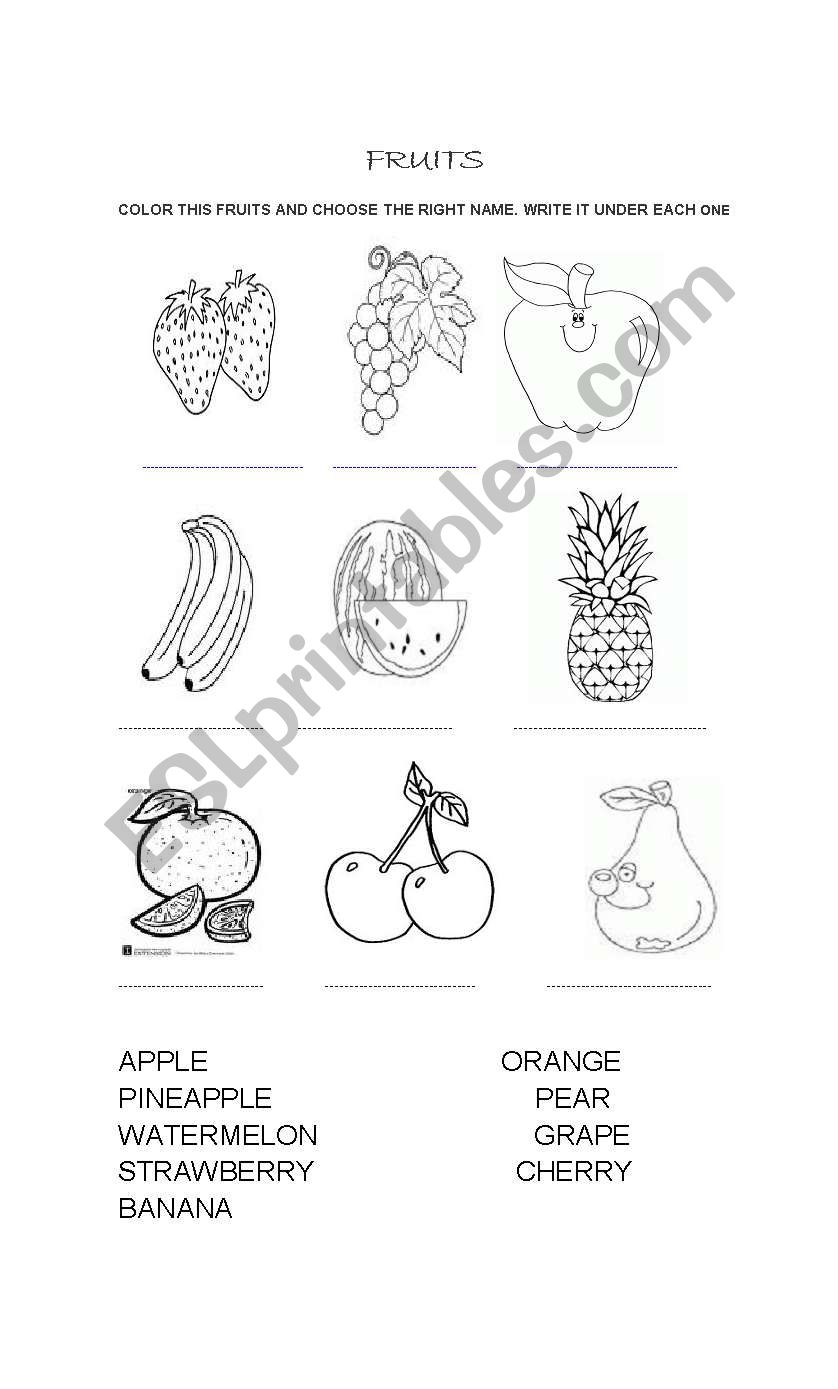 fruits esl worksheet by carol mary