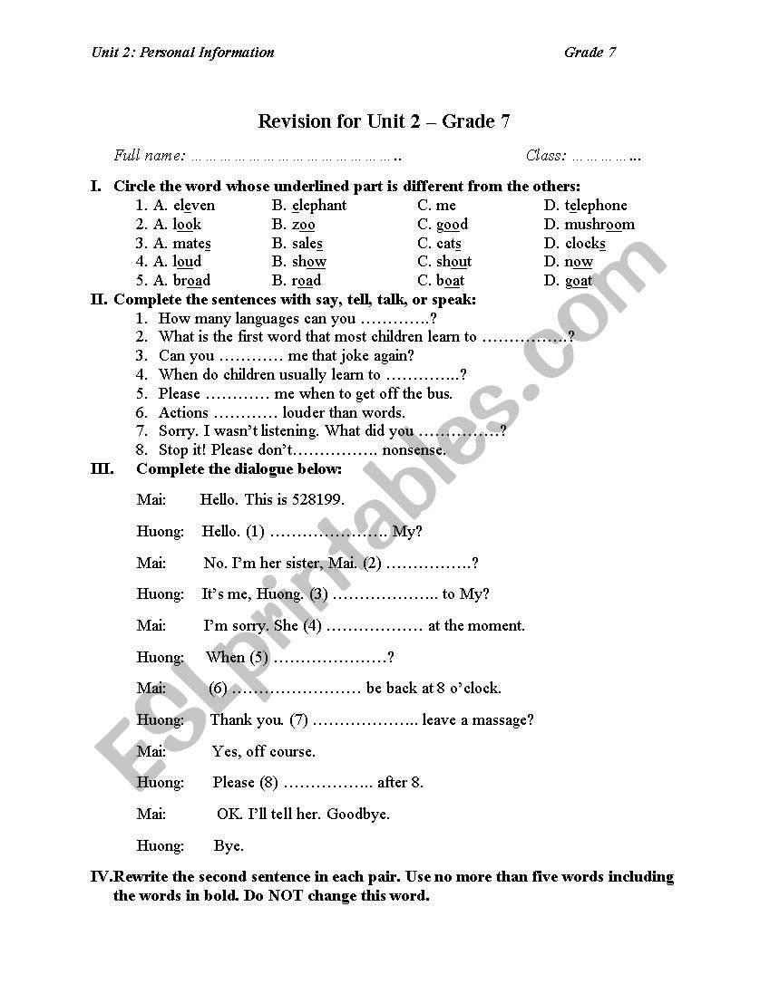 revision - unit 2- at school worksheet