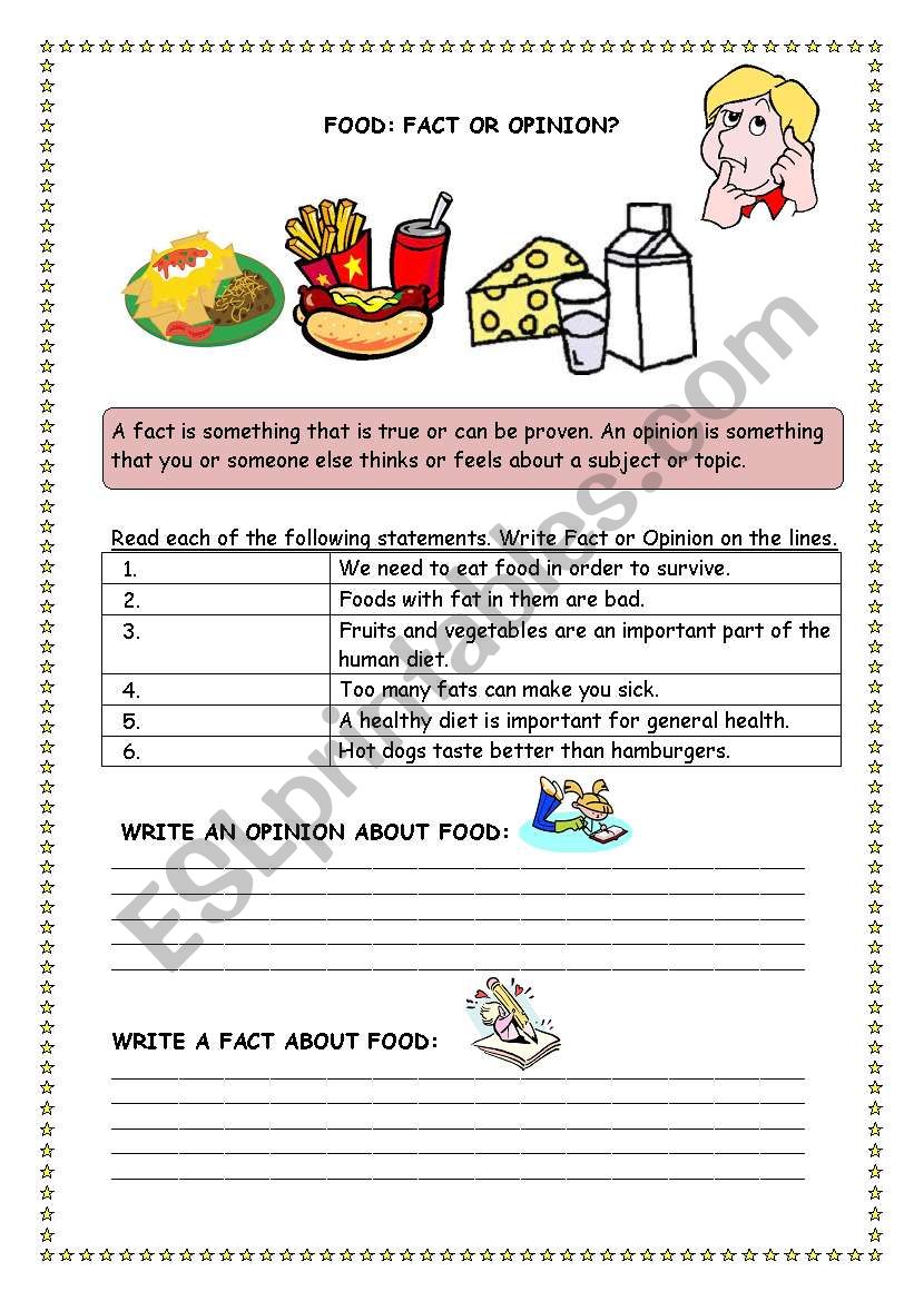Food: Fact or opinion - ESL worksheet by supakorn