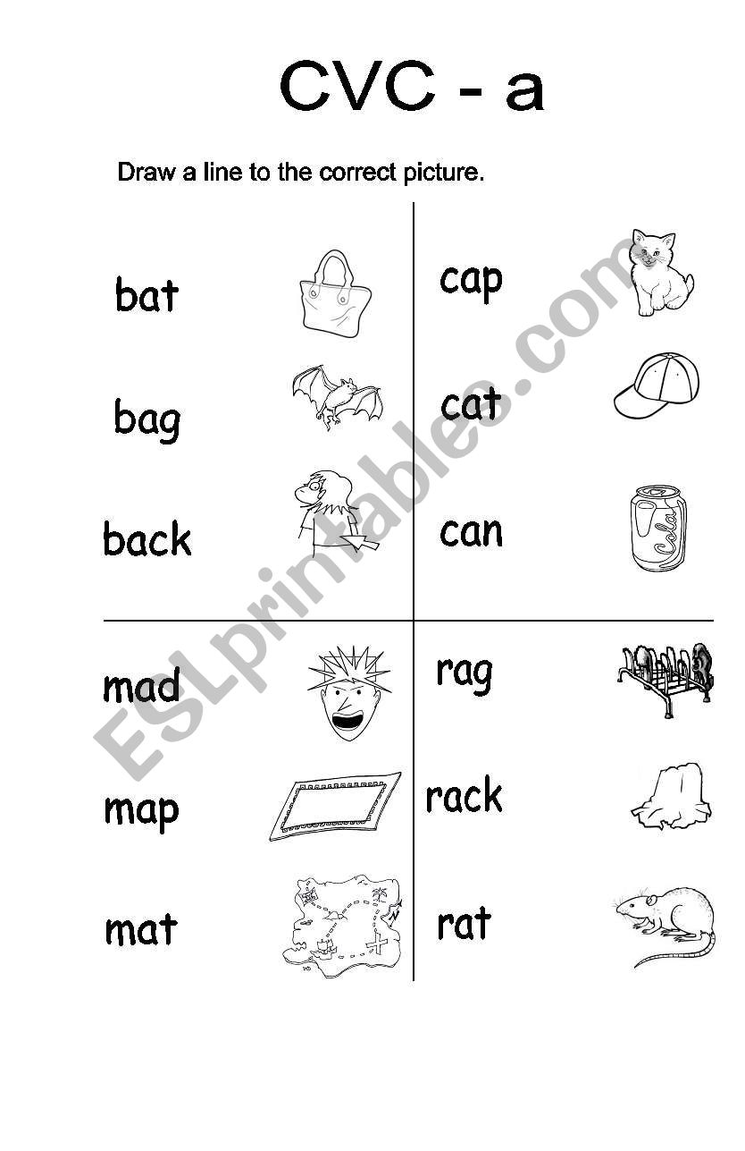 CVC a Vocabulary Words ESL Worksheet By Yellowismyfavoritecolor